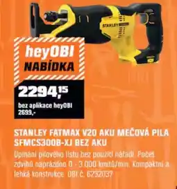 OBI Stanley fatmax v20 aku mečová pila sfmcs300b-xj bez aku nabídka