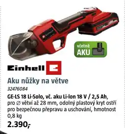 Bauhaus Einhell Aku nůžky na větve GE-LS 18 Li-Solo, vč. aku Li-lon 18 V / 2,5 Ah nabídka