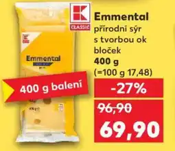 Kaufland Emmental přírodní sýr s tvorbou ok bloček nabídka