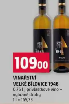 Terno VINAŘSTVÍ VELKÉ BÍLOVICE 1946 0,75l přívlastkové víno vybrané druhy nabídka