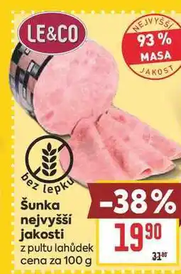 Billa Šunka nejvyšší jakosti z pultu lahůdek cena za nabídka