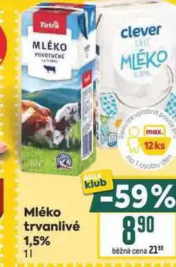 Billa Mléko trvanlivé 1,5% nabídka