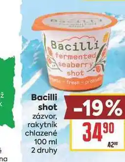 Billa Bacilli shot zázvor, rakytník chlazené nabídka