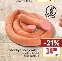 Billa Javořický točený salám z pultu lahůdek cena za nabídka