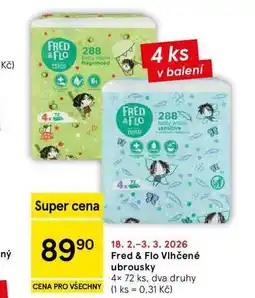 Tesco Fred & Flo Vlhčené ubrousky, 4x 72 ks nabídka