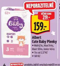 Albert Albert Cute Baby Plenky Midi 62 ks, Maxi 54 ks, Maxi+ 50 ks, Junior 46 ks nabídka
