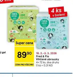 Tesco Fred & Flo Vlhčené ubrousky, 4x 72 ks nabídka