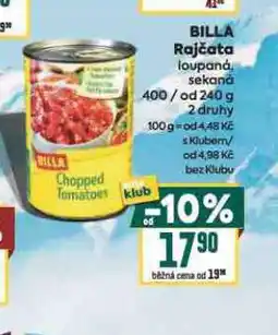 Billa Billa rajčata loupaná, sekaná nabídka