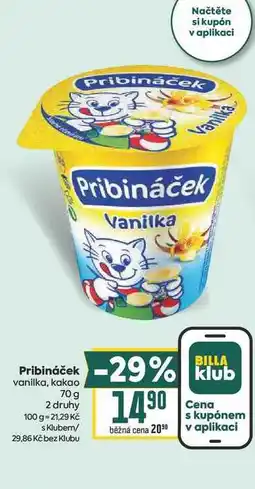 Billa Pribináček vanilka, kakao nabídka