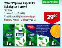 CBA Velvet Papírové kapesníky Eukalyptus 4 vrstvé, 10x 10 ks nabídka