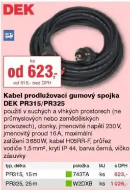 DEK Kabel prodlužovací gumový spojka DEK PR315/PR325 nabídka