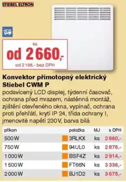 DEK Konvektor přímotopný elektrický Stiebel CWM P nabídka