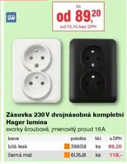 DEK Zásuvka 230 V dvojnásobná kompletní Hager lumina nabídka