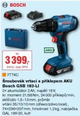 DEK Šroubovák vrtací s příklepem AKU Bosch GSB 183-LI nabídka