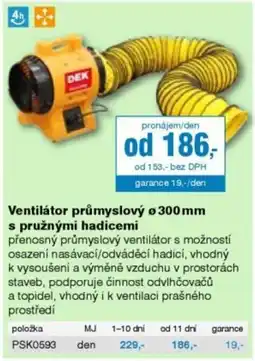 DEK Ventilátor průmyslový Ø 300 mm s pružnými hadicemi nabídka