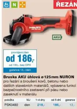 DEK Bruska AKU úhlová o 125mm NURON nabídka