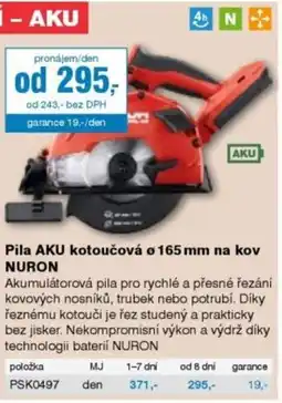 DEK Pila AKU kotoučová o 165 mm na kov NURON nabídka