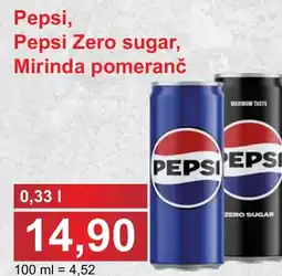 PLUS JIP Pepsi, Pepsi Zero sugar, Mirinda pomeranč nabídka