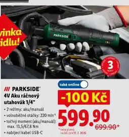 Lidl PARKSIDE 4V Aku ráčnový utahovák 1/4 nabídka