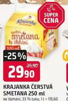 Trefa KRAJANKA ČERSTVÁ SMETANA 250 ml ke šlehání, 33 % tuku nabídka