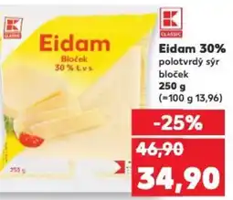 Kaufland Eidam 30% polotvrdý sýr bloček nabídka