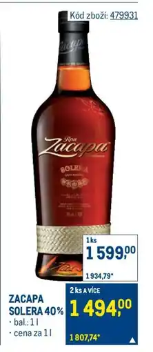 Makro ZACAPA SOLERA 40 % nabídka