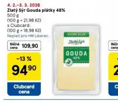 Tesco Zlatý sýr gouda plátky 48= nabídka