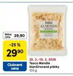 Tesco Mandle blanšírované plátky nabídka