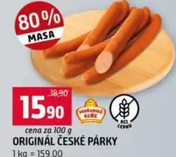 Terno MASA 18,90 1590 cena za 100 g KURE ORIGINÁL ČESKÉ PÁRKY 1 kg = 159.00 nabídka