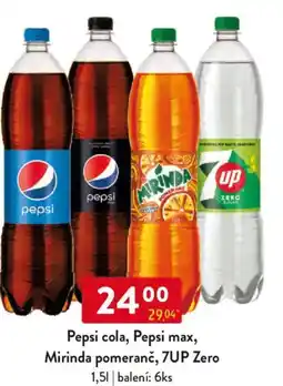 Qanto Pepsi cola, Pepsi max, Mirinda pomeranč, 7UP Zero nabídka