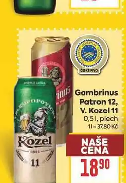 Billa Gambrinus Patron 12, V. Kozel 11 0,51, plech nabídka