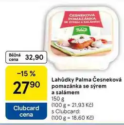 Tesco Lahůdky Palma Česneková pomazánka se sýrem a salámem nabídka
