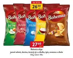 Qanto Bohemia chips jemně solené, slanina, čerstvý sýr a cibulka, špíz, smetana a cibule nabídka