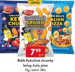 Qanto Balila Kukuřičné chrumky kečup, kuře, pizza nabídka