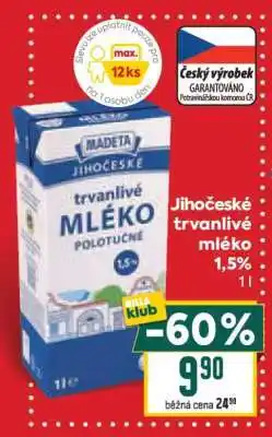 Billa Jihočeské trvanlivé mléko 1,5% nabídka