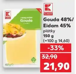 Kaufland Gouda 48%/Eidam 45% plátky nabídka