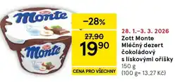 Tesco Zott Monte Mléčný dezert čokoládový s lískovými oříšky nabídka