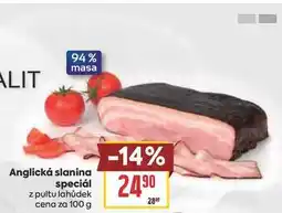 Billa Anglická slanina speciál z pultu lahůdek cena za nabídka