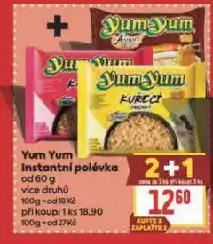 Billa Yum yum instantní nudlová polévka nabídka