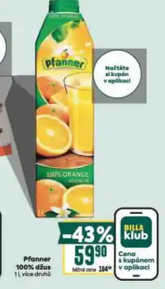 Billa Pfanner 100% džus nabídka