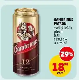 Penny Market GAMBRINUS PATRON světlý ležák plech nabídka