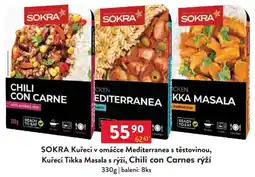Qanto SOKRA Kuřecí v omáčce Mediterranea s těstovinou, Kuřecí Tikka Masala s rýží, Chili con Carnes rýží nabídka