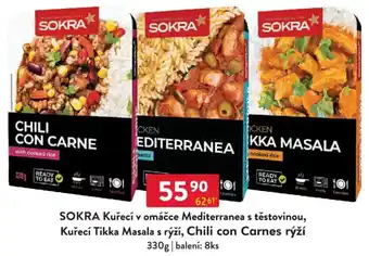 Qanto SOKRA Kuřecí v omáčce Mediterranea s těstovinou, Kuřecí Tikka Masala s rýží, Chili con Carnes rýží nabídka
