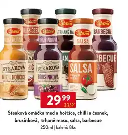 Qanto Steaková omáčka med a hořčice, chilli a česnek, brusinková, trhané maso, salsa, barbecue nabídka