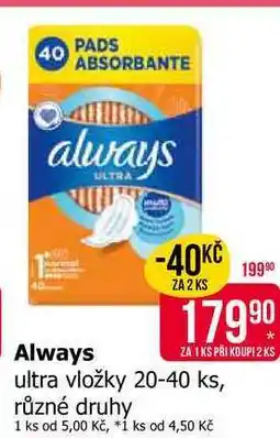 Teta Always ultra vložky 20-40 ks, různé druhy nabídka