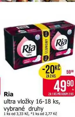 Teta Ria ultra vložky 16-18 ks, vybrané druhy nabídka