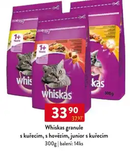 Qanto Whiskas granule s kuřecím, s hovězím, junior s kuřecím nabídka