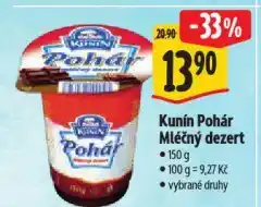 Albert Kunín pohár mléčný dezert nabídka