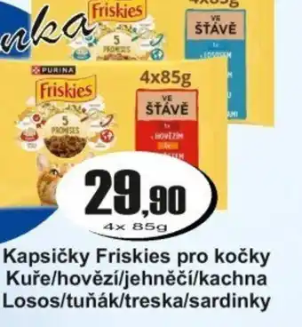 Kapsičky Friskies pro kočky Kuře/hovězí/jehněčí/kachna Losos/tuňák/treska/sardinky