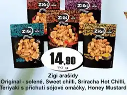 Adam Zigi arašídy Original - solené, Sweet chilli, Sriracha Hot Chilli, Teriyaki s příchutí sójové omáčky, Honey Mustard nabídka